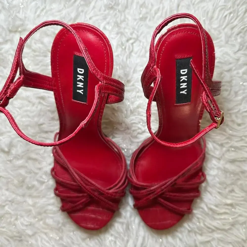 DKNY red strappy heels ankle strap y2k sandals